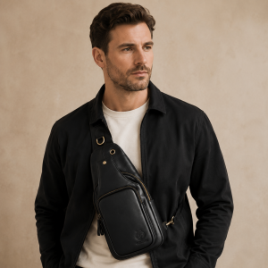 Brusttasche Leder Schwarz